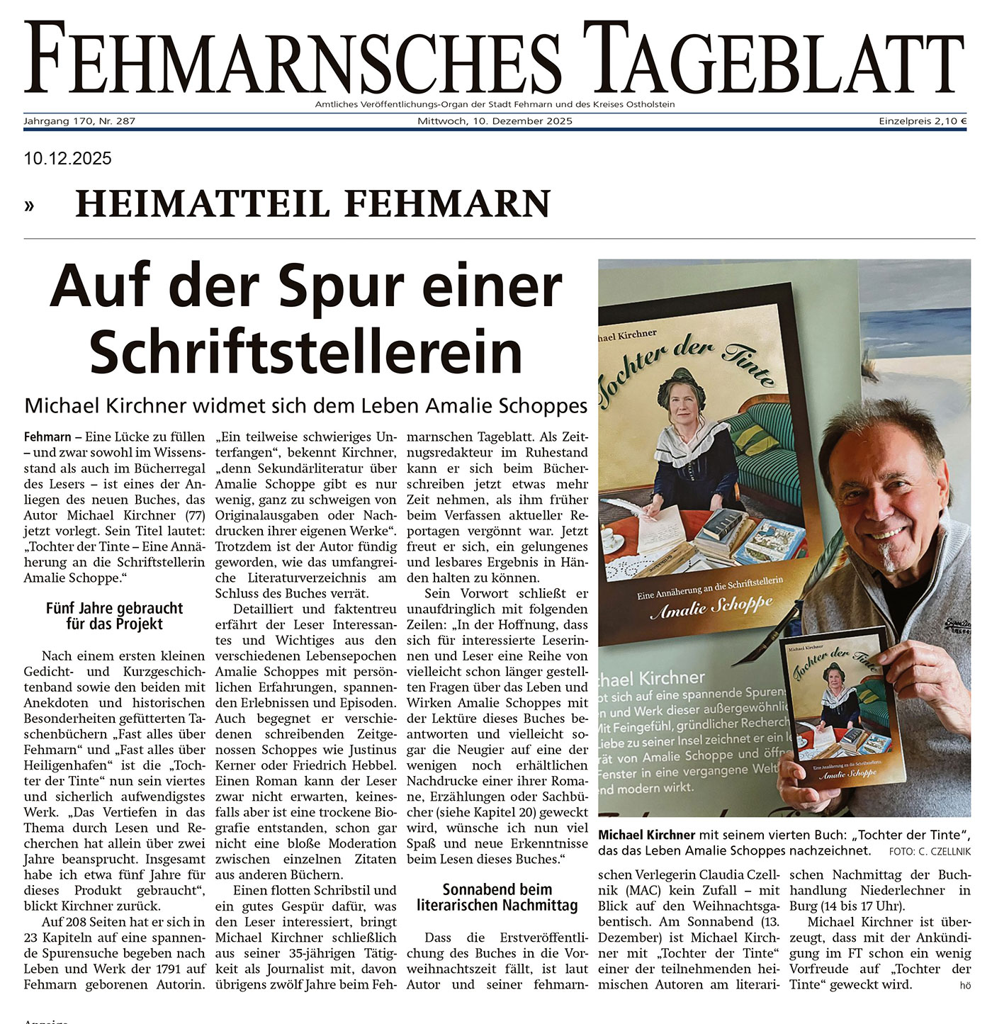 Artikel im Fehmarnschen Tageblatt vom 10.12.2025